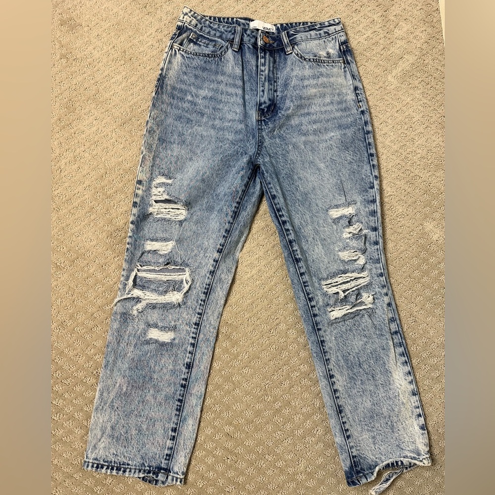Sz 27 Vervet high waist straight leg distressed light wash cotton jeans